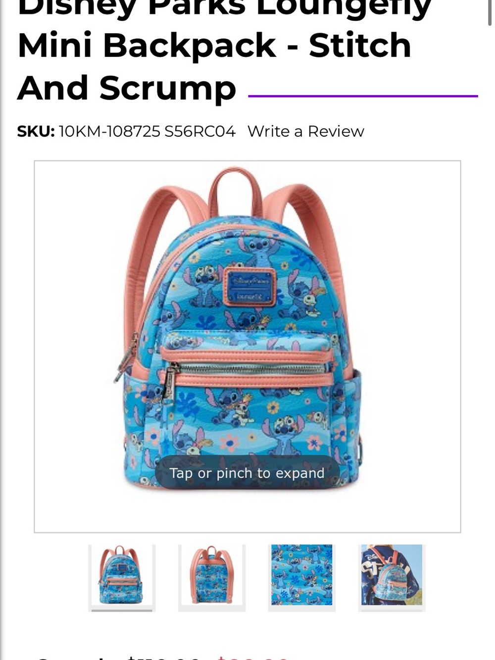 Loungefly Stitch & Scrump Mini Backpack - Blue with Pink Accents